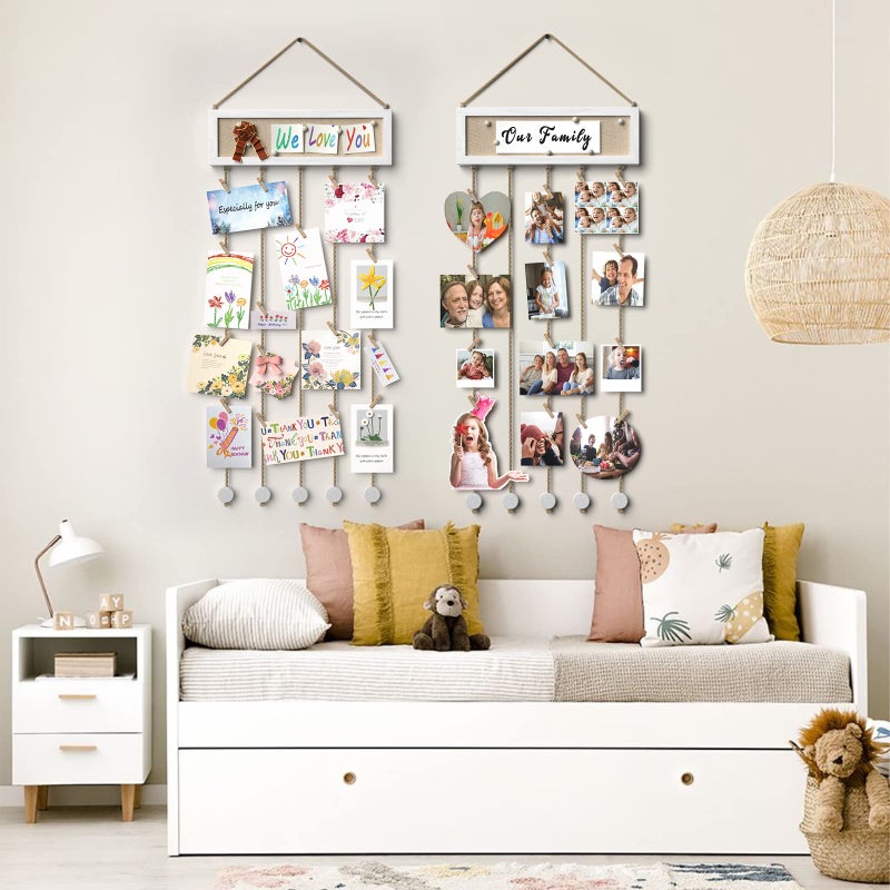 Bikoney Collage Picture Frames Hanging Photo Display Multi Pictures Organizer with Wood Bulletin Board Photo Board 30 Clips and 6 Pushpins for Room Wall Decor (White) - Image 5