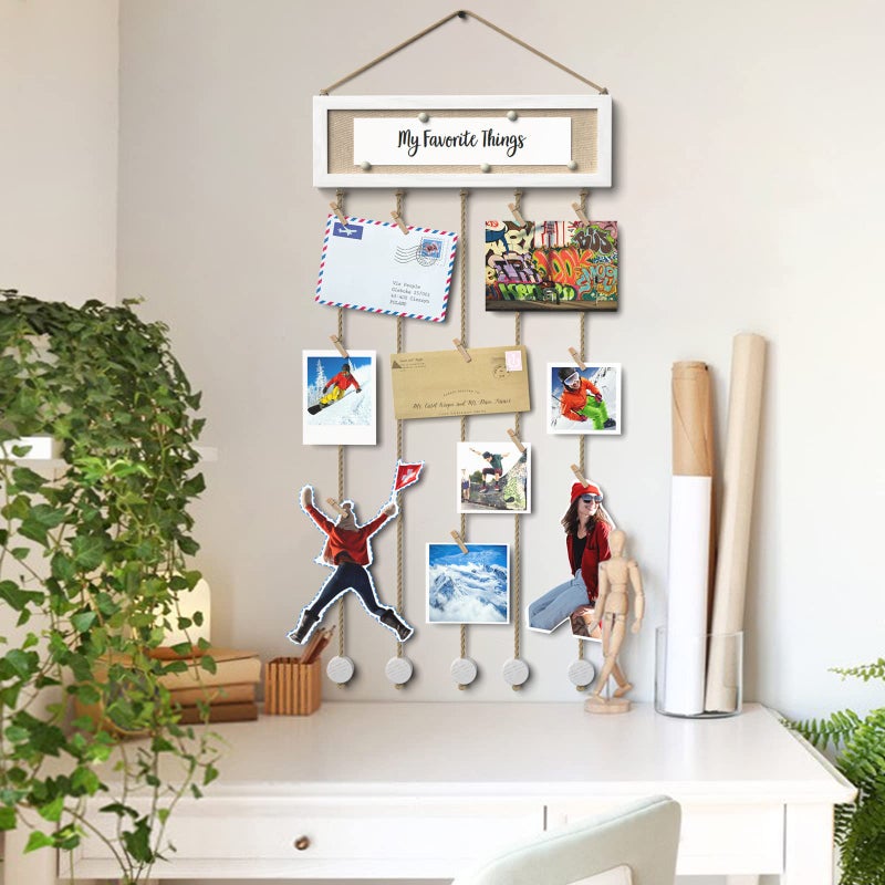 Bikoney Collage Picture Frames Hanging Photo Display Multi Pictures Organizer with Wood Bulletin Board Photo Board 30 Clips and 6 Pushpins for Room Wall Decor (White) - Image 2
