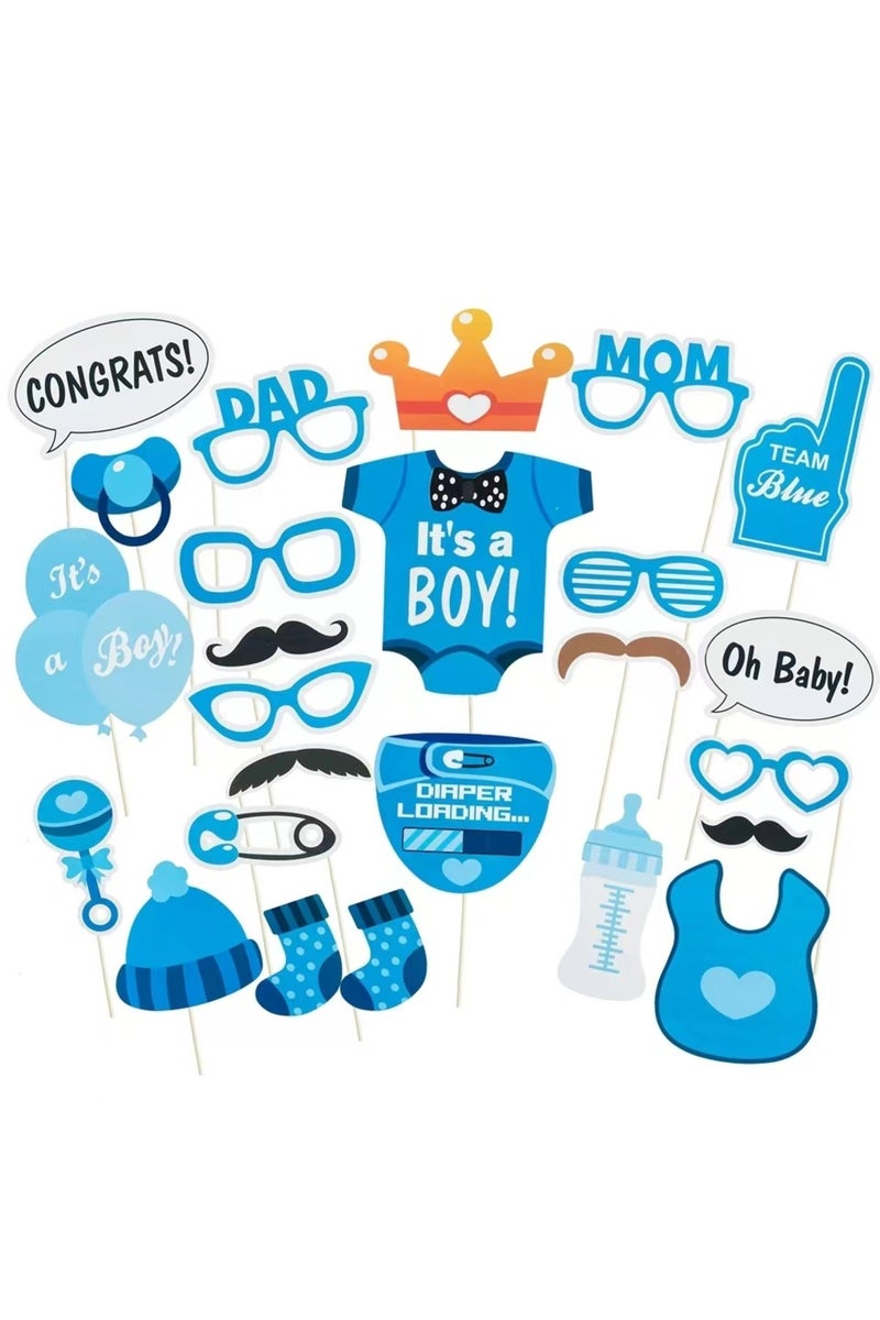 Blue Baby Photo Booth Props Gender Reveal Party Boy or Girl Shower Birthday Party