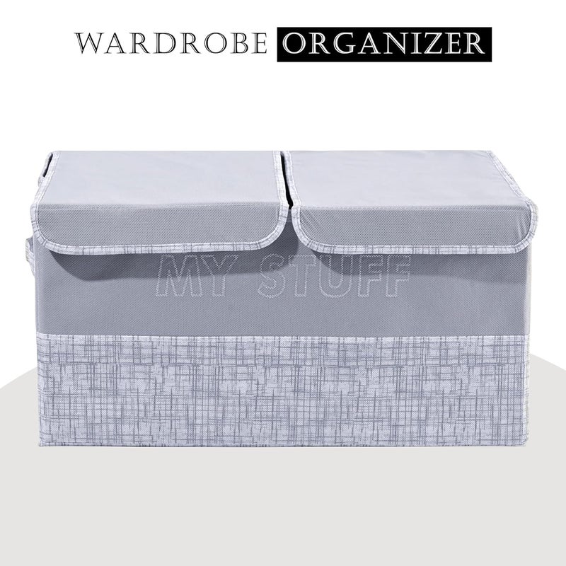 Kuber Industries Pack of 2 Wardrobe Organizer Large NonWoven Foldable Double Lid Drawer Organiser 2 Compartments Cupboard Organiser Clothes Organizer Grey Navy Blue - Image 2