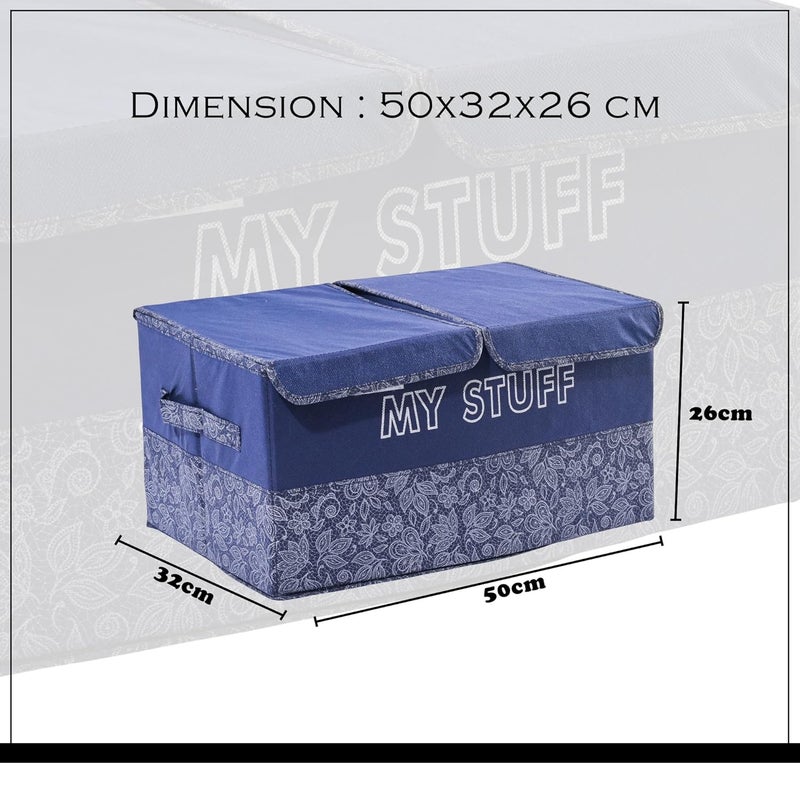 Kuber Industries Pack of 2 Wardrobe Organizer Large NonWoven Foldable Double Lid Drawer Organiser 2 Compartments Cupboard Organiser Clothes Organizer Grey Navy Blue - Image 3