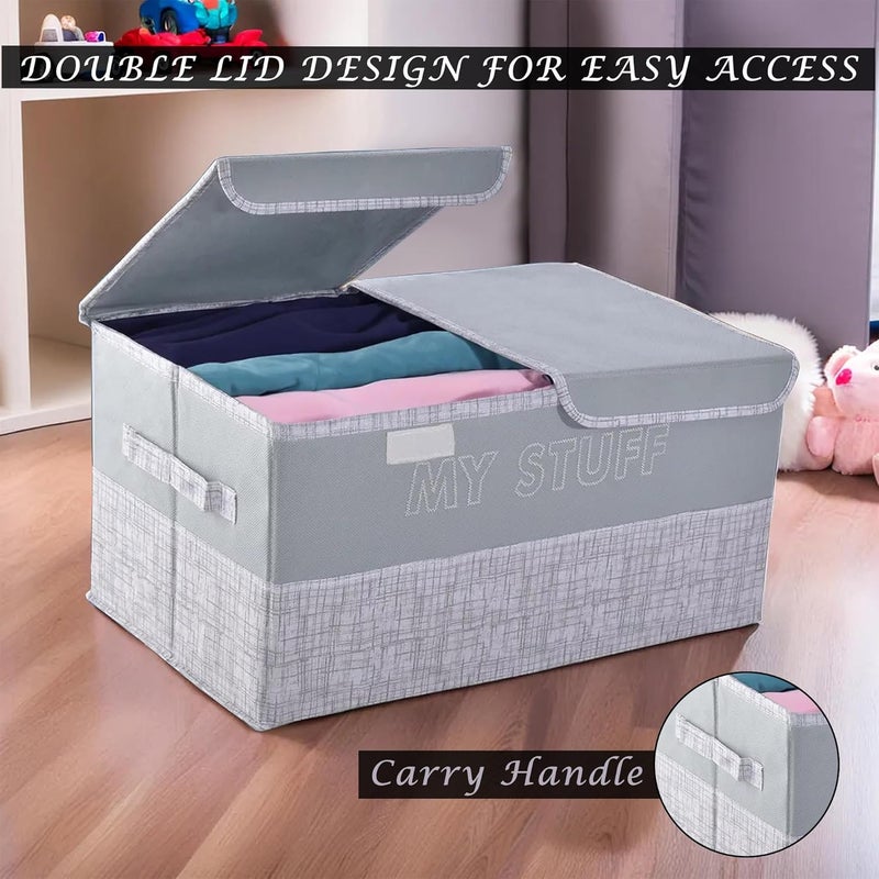 Kuber Industries Pack of 2 Wardrobe Organizer Large NonWoven Foldable Double Lid Drawer Organiser 2 Compartments Cupboard Organiser Clothes Organizer Grey Navy Blue - Image 4