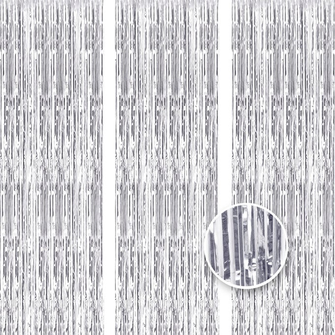 3PCS 3FT X 83FT SILVER TINSEL GLITTER CURTAINFOIL FRINGE CURTAIN ALUMINUM FOIL FLOW SILK CURTAIN BACKGROUND STREAMER BIRTHDAY PARTY WEDDING HOLIDAY BACKDROP DECORATION