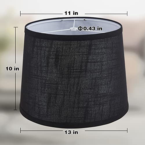 Luvkczc Black Bedside Lamp Shades Set of 2 Replacement, Fabric Medium Lampshades 13" Top x 11" Bottom x 10" High, Drum Shades, Harp Holder Included - Image 2