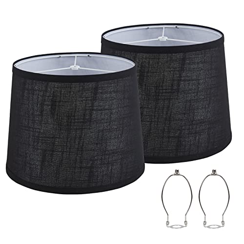 Luvkczc Black Bedside Lamp Shades Set of 2 Replacement, Fabric Medium Lampshades 13" Top x 11" Bottom x 10" High, Drum Shades, Harp Holder Included - Image 1