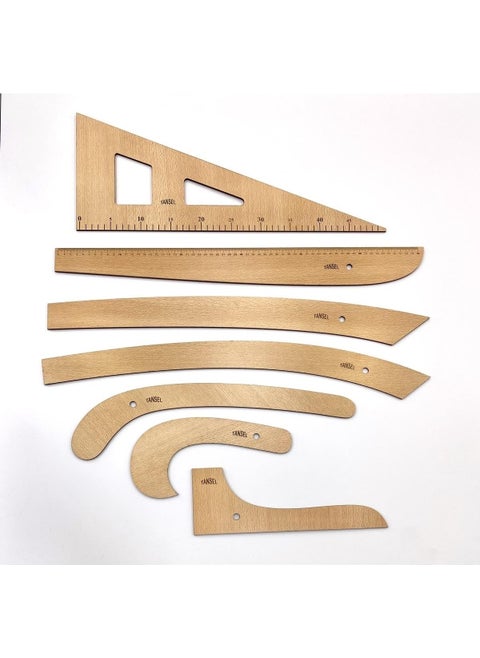 Tansel Haberdashery 7-Piece Wooden Riga Set - Riga Ruler - Riga Set