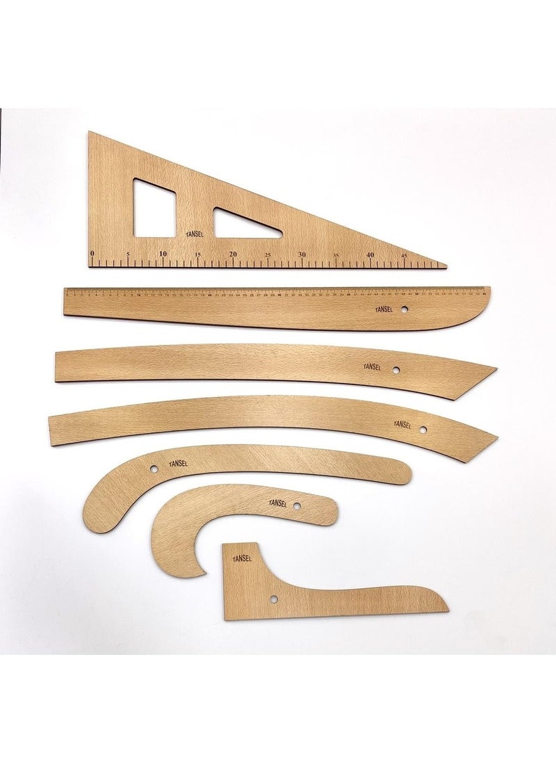 Tansel Tuhafiye - Tansel Haberdashery 7-Piece Wooden Riga Set - Riga Ruler - Riga Set - Image 1
