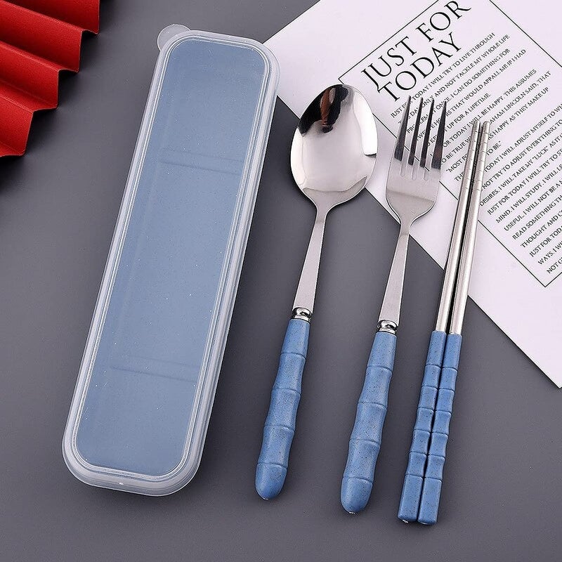 9UP Premium Spoon Fork Chopstick Stainless Steel Travel Spoon Set Portable Dining Tableware Spoon Set Pack of 2set Multicolour - Image 1
