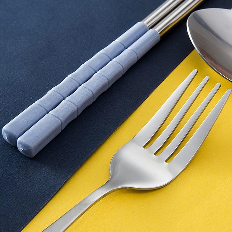 9UP Premium Spoon Fork Chopstick Stainless Steel Travel Spoon Set Portable Dining Tableware Spoon Set Pack of 2set Multicolour - Image 5
