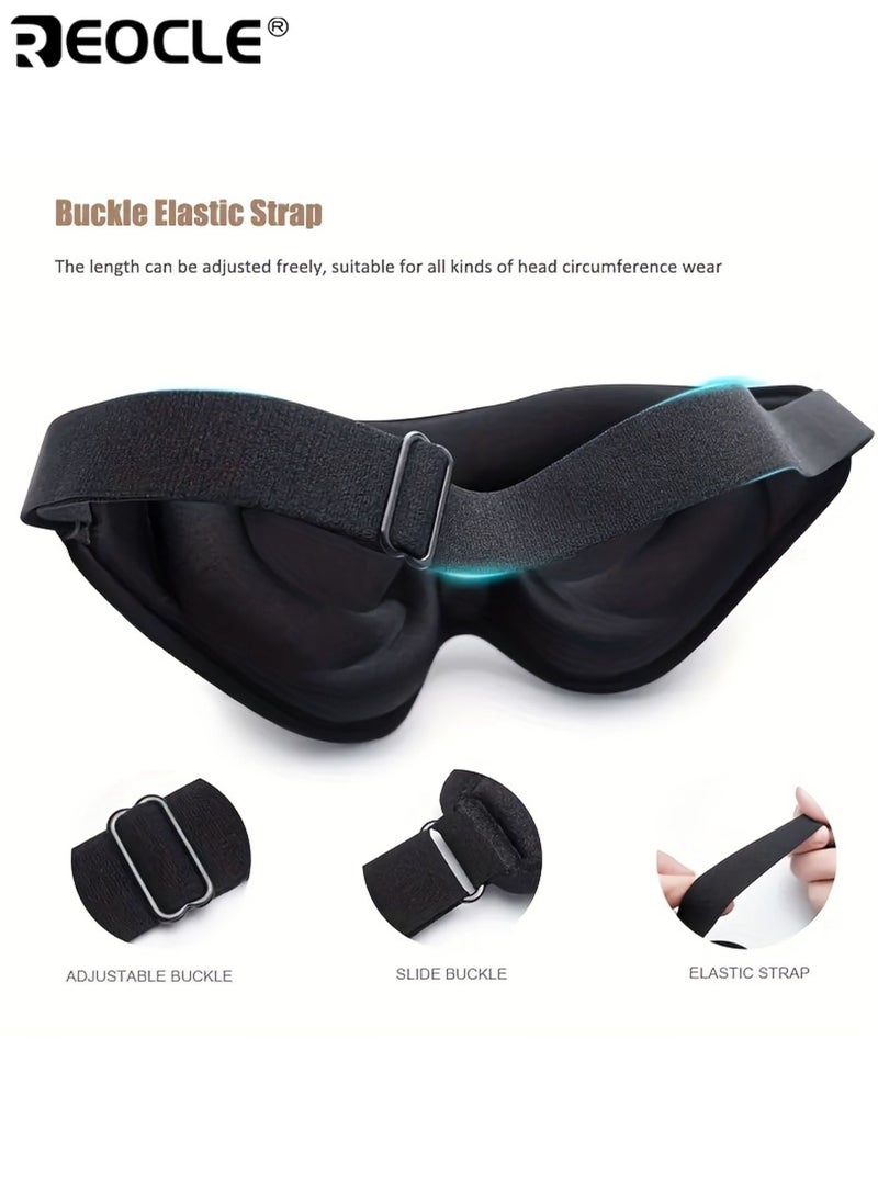 REOCLE Unisex 6D Contoured Sleep Mask Soft Light Blocking Eye Cover with Adjustable Strap Suitable for Napping Travel Night Shift Yoga Meditation Solid Color Sponge Eye Mask Single Pack Comfortable to Wear Breathable for Men for Women for Adults - Image 2