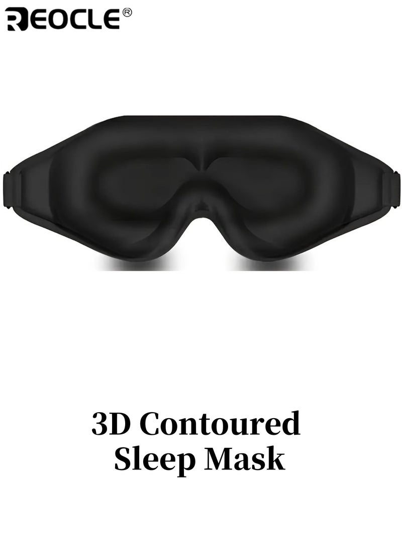 REOCLE Unisex 6D Contoured Sleep Mask Soft Light Blocking Eye Cover with Adjustable Strap Suitable for Napping Travel Night Shift Yoga Meditation Solid Color Sponge Eye Mask Single Pack Comfortable to Wear Breathable for Men for Women for Adults - Image 1