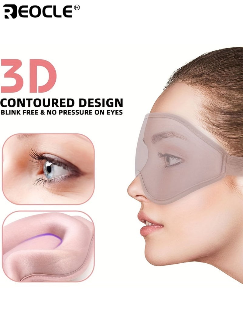 REOCLE Unisex 6D Contoured Sleep Mask Soft Light Blocking Eye Cover with Adjustable Strap Suitable for Napping Travel Night Shift Yoga Meditation Solid Color Sponge Eye Mask Single Pack Comfortable to Wear Breathable for Men for Women for Adults - Image 3