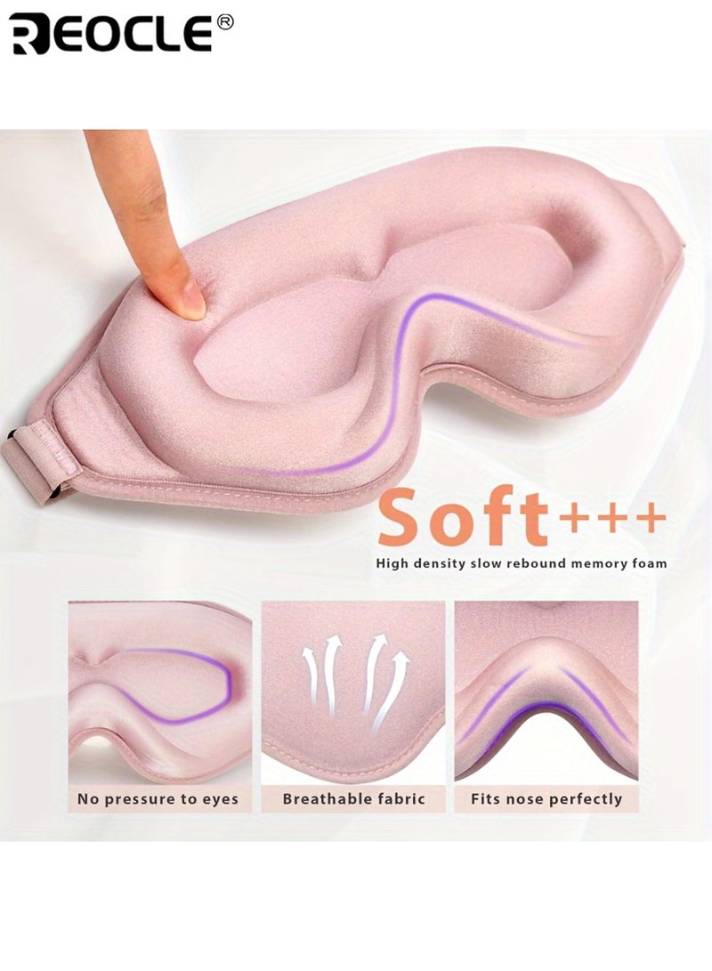 REOCLE Unisex 6D Contoured Sleep Mask Soft Light Blocking Eye Cover with Adjustable Strap Suitable for Napping Travel Night Shift Yoga Meditation Solid Color Sponge Eye Mask Single Pack Comfortable to Wear Breathable for Men for Women for Adults - Image 4