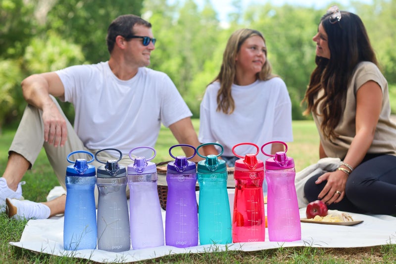 Pogo 64oz Plastic Water Bottle with Leak-Proof Chug Lid and Carry Handle, Reusable, BPA Free, Capacity Markings, Dishwasher Safe, Perfect for Travel, School, Outdoors, and Gym, Purple - Image 2