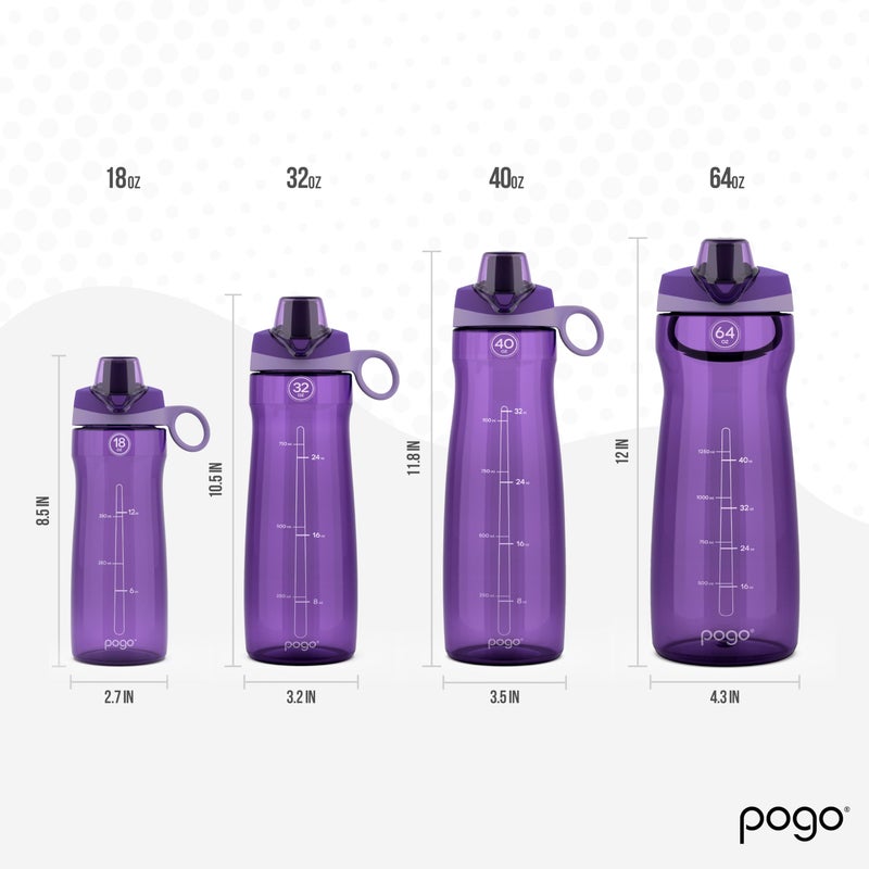 Pogo 64oz Plastic Water Bottle with Leak-Proof Chug Lid and Carry Handle, Reusable, BPA Free, Capacity Markings, Dishwasher Safe, Perfect for Travel, School, Outdoors, and Gym, Purple - Image 4