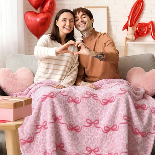 VigorSpring Pink Leopard Bow Blanket - 50x60 Inch,Valentines Day Throw Blanket, Super Soft Warm for Bed Sofa Couch, Coquette Aesthetic Home Decor, Ideal Gift for Girls Women - Image 2