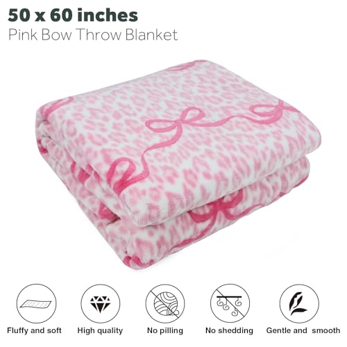VigorSpring Pink Leopard Bow Blanket - 50x60 Inch,Valentines Day Throw Blanket, Super Soft Warm for Bed Sofa Couch, Coquette Aesthetic Home Decor, Ideal Gift for Girls Women - Image 3