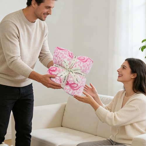 VigorSpring Pink Leopard Bow Blanket - 50x60 Inch,Valentines Day Throw Blanket, Super Soft Warm for Bed Sofa Couch, Coquette Aesthetic Home Decor, Ideal Gift for Girls Women - Image 5