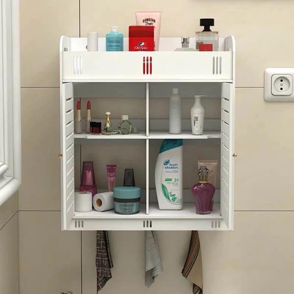 Peelorange Wall Mounted PVC Waterproof Bathroom Storage Over The Toilet Cabinet (8 Inches Depth) Wooden Wall Shelf (Number of Shelves - 5, White) - Image 3