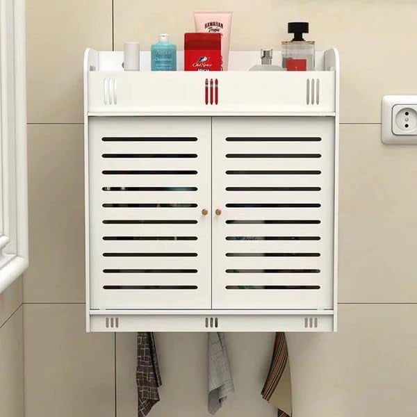 Peelorange Wall Mounted PVC Waterproof Bathroom Storage Over The Toilet Cabinet (8 Inches Depth) Wooden Wall Shelf (Number of Shelves - 5, White) - Image 2