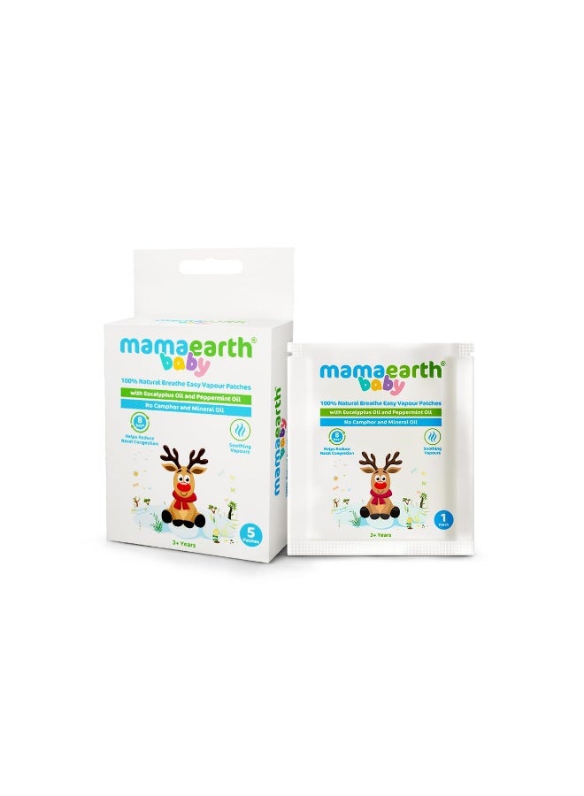Mamaearth Baby 100% Natural Breathe Easy Vapour Patches with Eucalyptus Oil & Peppermint Oil - 5 pcs 100% Natural Ingredients | Free from Camphor & Mineral Oil | Up to 8 Hrs Relief from Nasal Congestion - Image 1