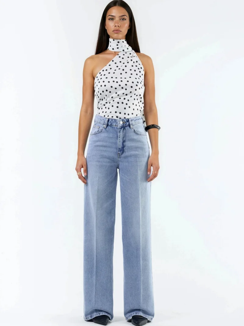 Hiccup Light Blue Denim Wide Leg Raw Denim Jeans for Women | Best Price UAE