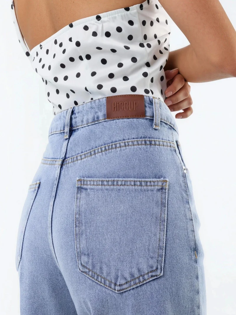 Hiccup Light Blue Denim Wide Leg Raw Denim Jeans for Women | Best Price UAE