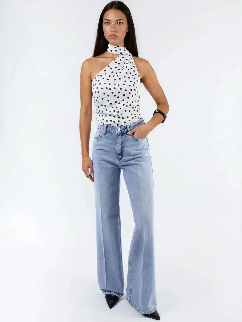 Hiccup Light Blue Denim Wide Leg Raw Denim Jeans for Women | Best Price UAE