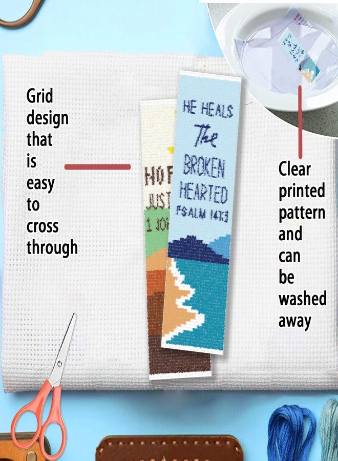 FREEBLOSS 11CT 6 Set Cross Stitch Bookmark Kit Landscape Stamped Embroidery Bookmark Kit with Instructions 6 Back Felt Bookmarks Making Set for Adults Book Lovers, 8"x2.4" - Image 3