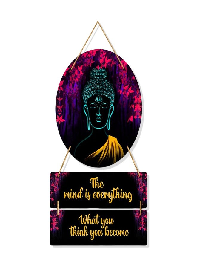 Kaameri Bazaar Buddha Painting Wooden Wall Hanging Decor | Buddha Wall Sculpture for Living Room Decoration | Home Decor Items for Wall Art & Background or Festive Decoration - Image 1