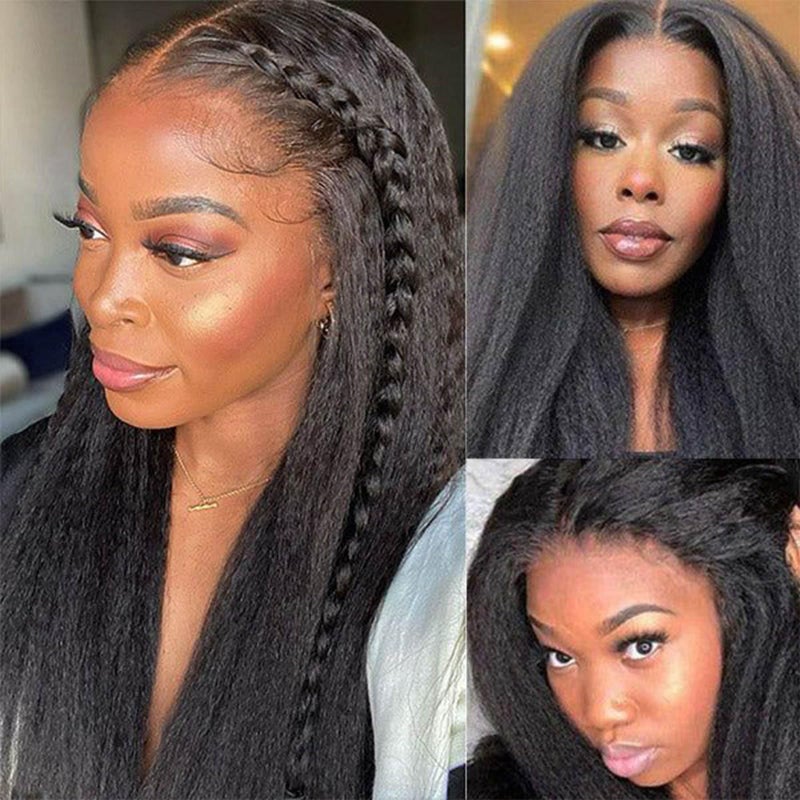 DAIMER Yaki Straight Human Hair Bundles Hair Weave Brazilian Kinky Straight Hair Bundles sew in Real Unprocessed Virgin Hair Weft Relaxed Hair Extensions 18 Inch - Image 2