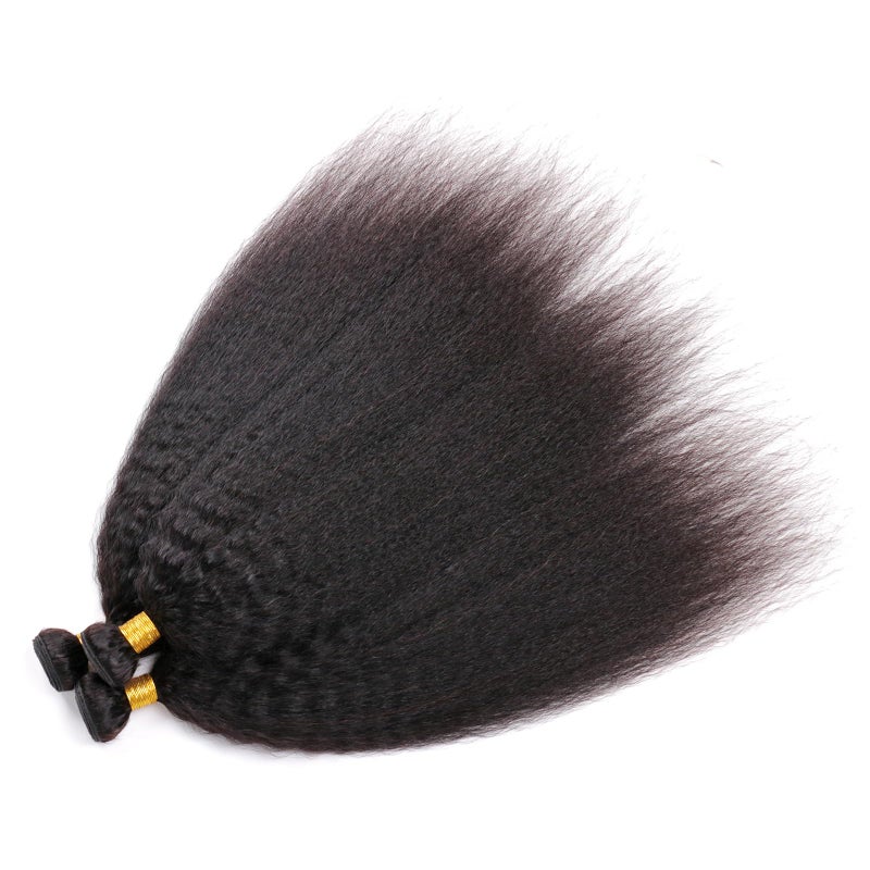 DAIMER Yaki Straight Human Hair Bundles Hair Weave Brazilian Kinky Straight Hair Bundles sew in Real Unprocessed Virgin Hair Weft Relaxed Hair Extensions 18 Inch - Image 3
