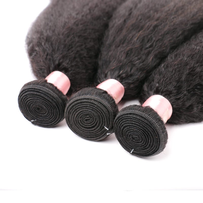 DAIMER Yaki Straight Human Hair Bundles Hair Weave Brazilian Kinky Straight Hair Bundles sew in Real Unprocessed Virgin Hair Weft Relaxed Hair Extensions 18 Inch - Image 4