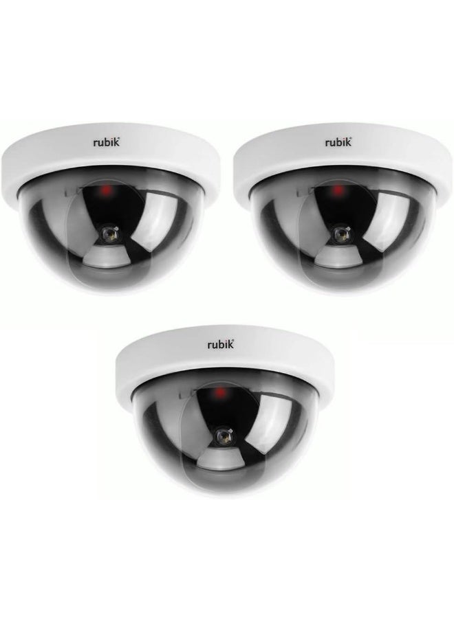 Rubik 3pc Dummy CCTV Dome Camera with Red LED Light, Fake Surveillance Simulation Camera Security Indoor Dome Camera with LED Light (White)  - Image 1