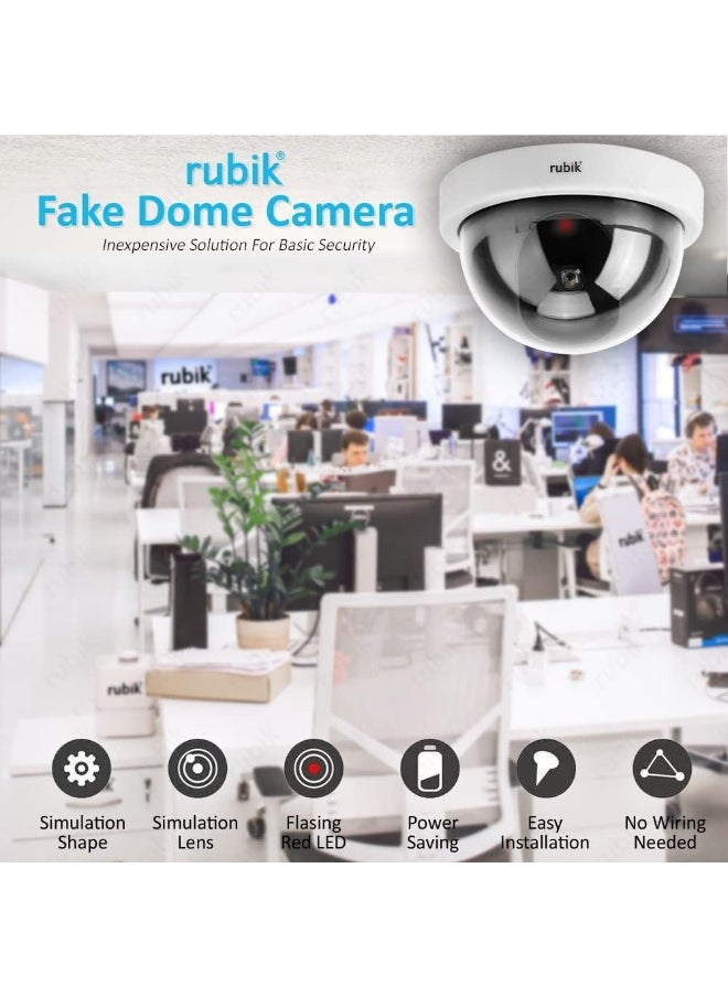 Rubik 3pc Dummy CCTV Dome Camera with Red LED Light, Fake Surveillance Simulation Camera Security Indoor Dome Camera with LED Light (White)  - Image 2