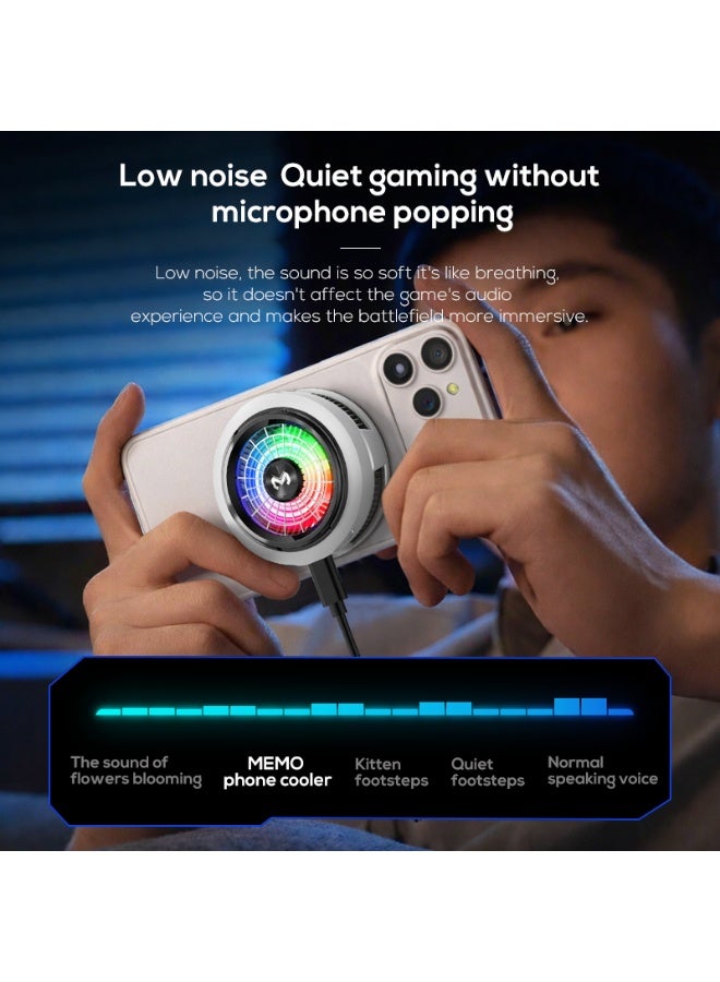 Memo Mobile Phone Cooler for Game Fan PUBG, Designed iPhone 12/13 Series, Live Streaming and Vlog, Semiconductor Heatsink Without Noise iOS Android, ipad Tablet White - Image 5