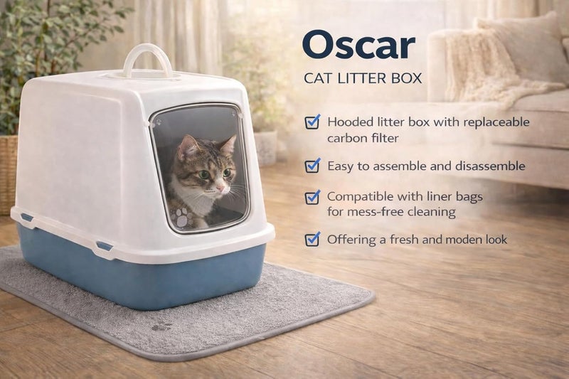 Savic Oscar Covered Cat Litter Box - Blue - Image 2