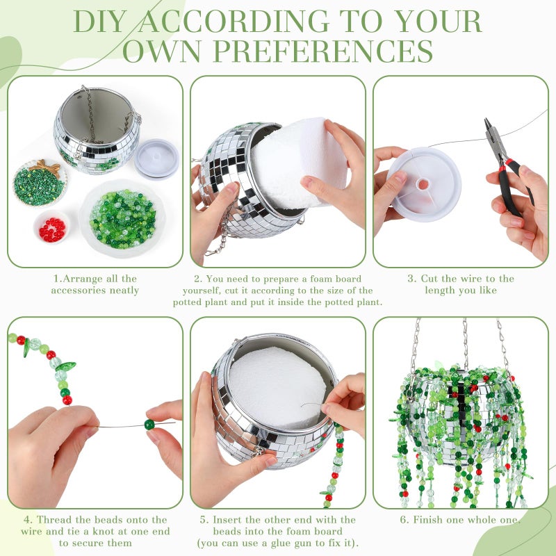 Potchen 1260 Pcs DIY Beaded and Planter Set, Glass Beaded Plant Making Kit with Hanging Rope Green Nature Series Colorful Crystal Leaf Jewelry Beads for Planer Crafts (Disco) - Image 2