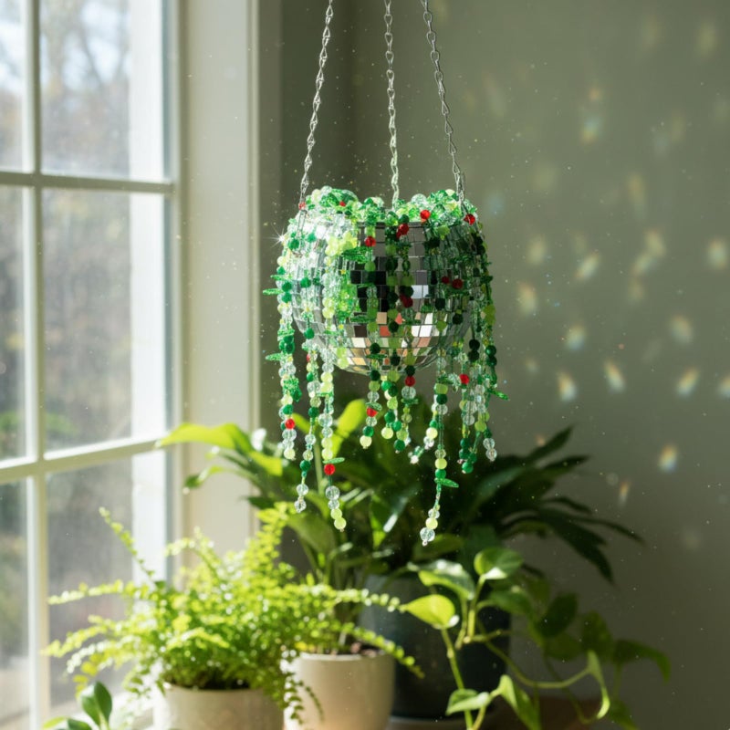 Potchen 1260 Pcs DIY Beaded and Planter Set, Glass Beaded Plant Making Kit with Hanging Rope Green Nature Series Colorful Crystal Leaf Jewelry Beads for Planer Crafts (Disco) - Image 4