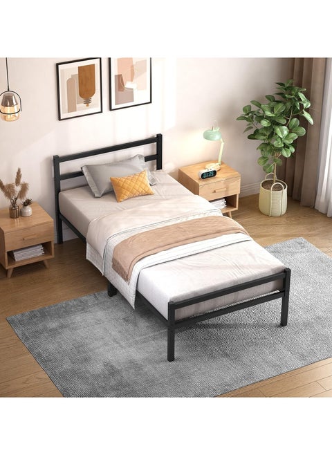 Heavy Duty Twin Bed Frame with Headboard & Footboard, Supports Up to 2000LBS, No Box Spring Needed, Metal Platform with Underbed Storage