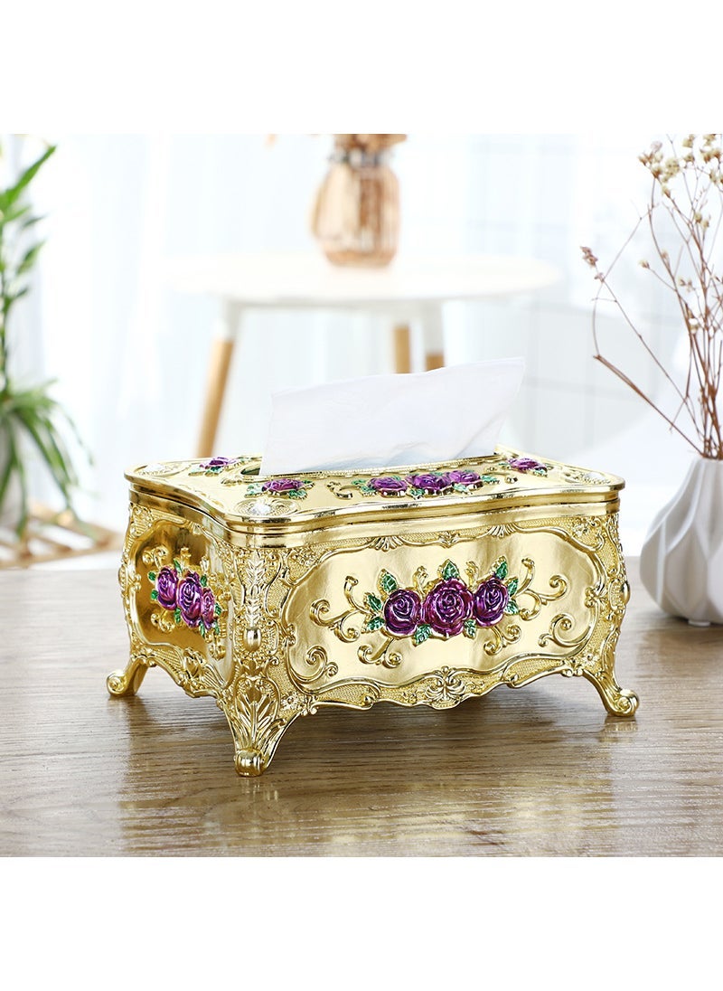 Arabest 18*12*9 Home Phnom Penh Small Napkin Tissue Box Paper Box Creative Acrylic Desktop Plastic Paper Box Gold bottom purple flower 