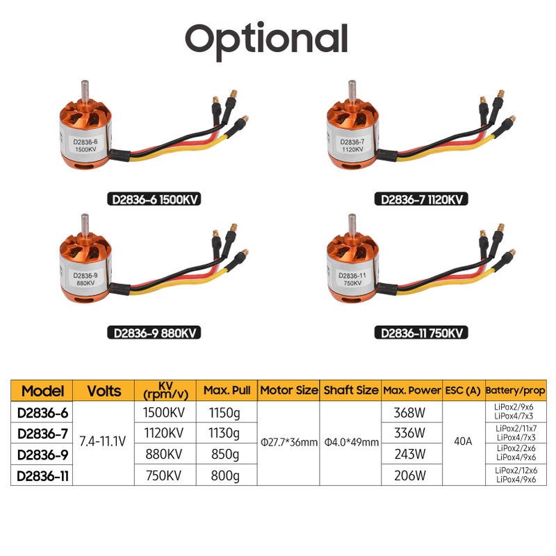 موتور خارجي خالي من الفرش D2836-6 1500KV عالي الأداء لطائرة النموذج اليدوية، سيارة التحكم عن بعد، الطائرة متعددة المروحين الصغيرة، المروحية، الطائرة رباعية المروحين - Image 4