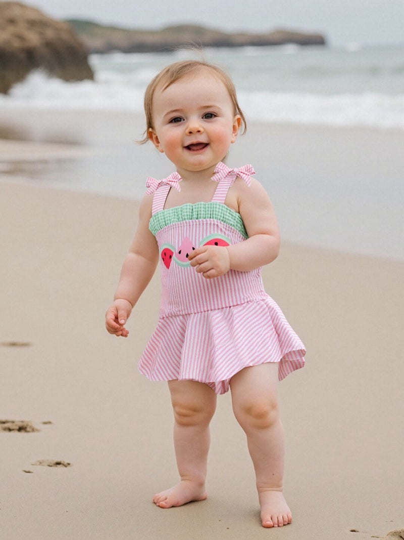 Toddler Girl Swimsuit Cute Watermelon Print Sleeveless Tie Shoulder Bathing Suit Baby Swimwear - Image 4