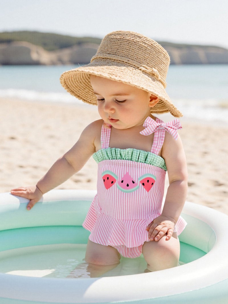 Toddler Girl Swimsuit Cute Watermelon Print Sleeveless Tie Shoulder Bathing Suit Baby Swimwear - Image 2
