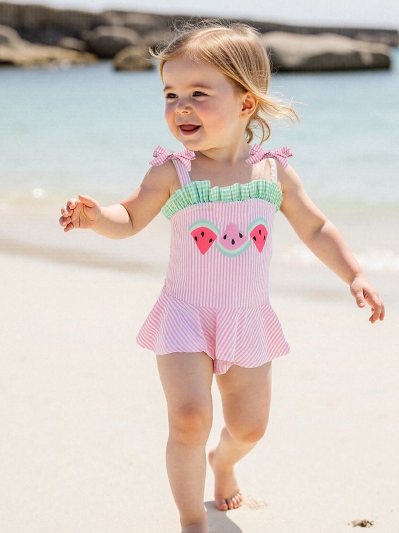 Toddler Girl Swimsuit Cute Watermelon Print Sleeveless Tie Shoulder Bathing Suit Baby Swimwear - Image 3