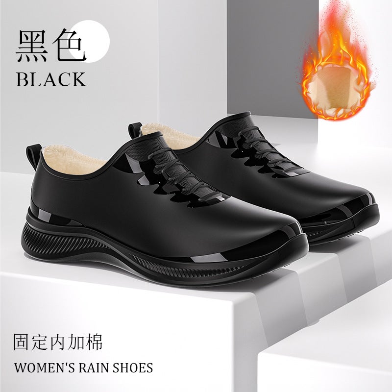 Fashionable Womens Short Rain Boots Waterproof Non-Slip with Warm LiningS320 black [fleece-lined fixed]] S320 black [fleece-lined fixed]] 