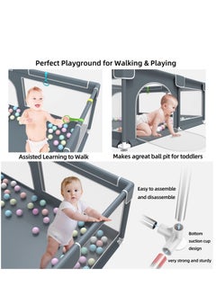 Arabest Baby Enclosure Extra Large Enclosure Indoor and Outdoor Children's Activity Centre Baby Safety Gate with Breathable Net Sturdy Play Area for Babies and Toddlers Grey  - Image 5