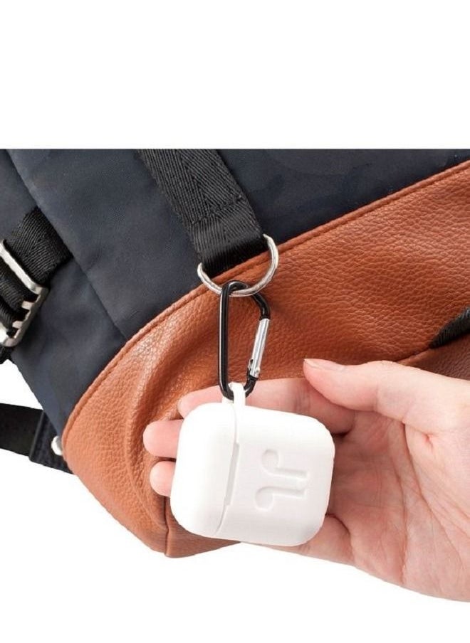 CATANES - Airpods 1/2 Protective Case Slim Shockproof Silicone Cover with Keychain Carabiner Compatible with Apple Airpods 1st and 2nd Generation White - Image 1