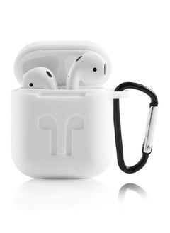 Airpods 1/2 Protective Case Slim Shockproof Silicone Cover with Keychain Carabiner Compatible with Apple Airpods 1st and 2nd Generation White