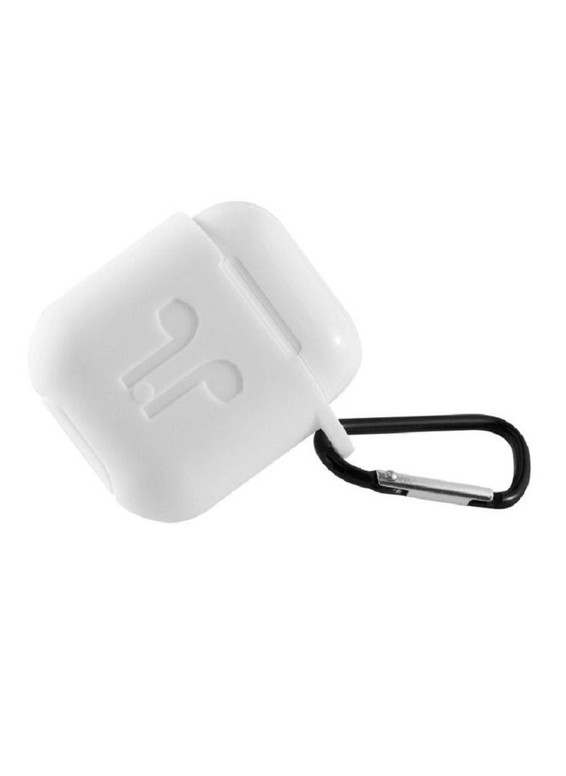 CATANES - Airpods 1/2 Protective Case Slim Shockproof Silicone Cover with Keychain Carabiner Compatible with Apple Airpods 1st and 2nd Generation White - Image 1